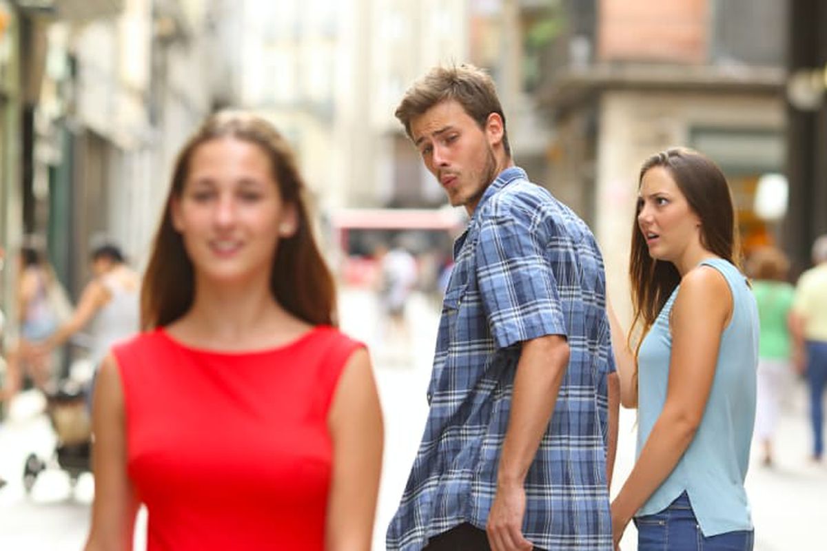 Distracted Boyfriend meme about Gains in Bulk