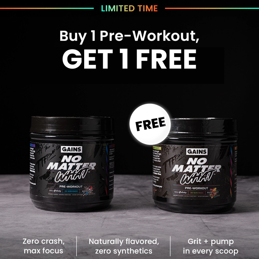 Two black NO MATTER WHAT pre-workout tubs