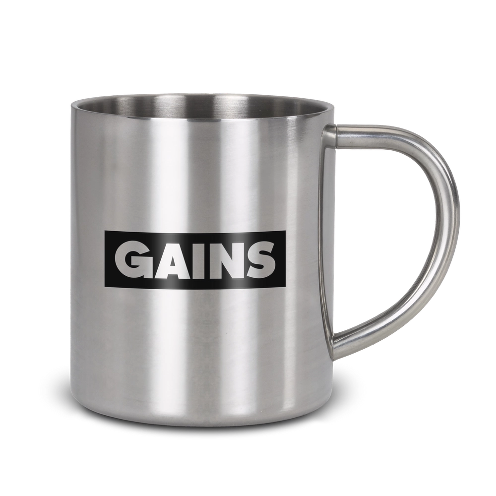 Steel camp mug printed with GAINS